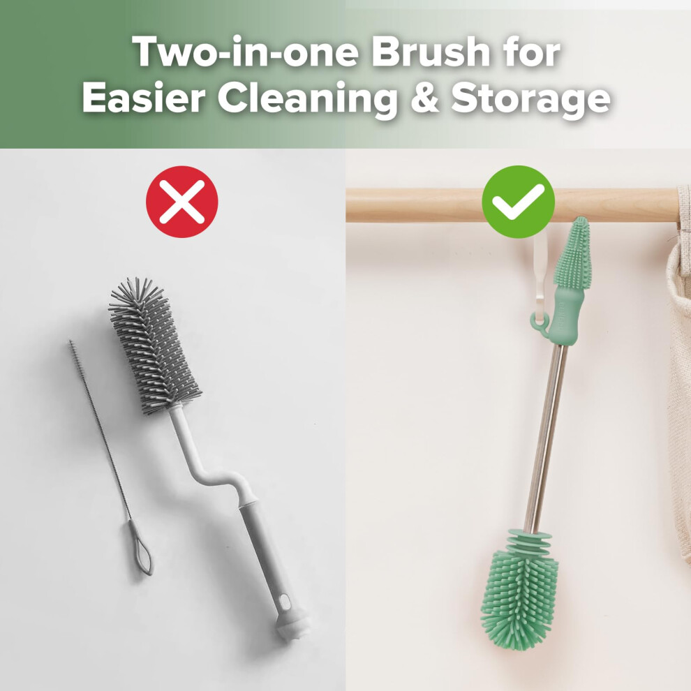 Haakaa Silicone Baby Bottle & Teat Cleaning Brush, Dual-Ended Soft Bristle Brush