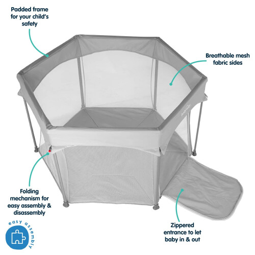 Babyway Foldable Baby Playpen with Carry Bag in Grey 1