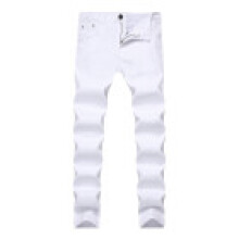 (White,28)Mens Pure Cotton Straight Leg Trousers With Elasticity For Casual Use Office