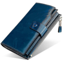 (Sapphire, Multicolor) clearance Genuine Leather Women Wallet RFID Blocking Multi Card Slots Long Purse Vintage Waxed Clutch Handbag