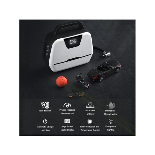 Tire Inflator Air Compressor 12v DC Notebook Car Automatic Pump LED Chronus 2
