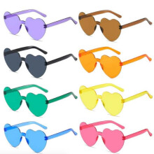 Randlose Herzform Sonnenbrille Transparente Geleefarbe Acht Stücke, süße Party Foto Stütze Liebe Herz Schattierungen 8 Farben