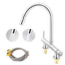 2 Hole Kitchen Mixer Tap with Dual Sprayer, 180mm Centers Bridge Mixer Tap, 360° Swivel Chrome with Hot & Cold Independent Control, G1/2 Connector