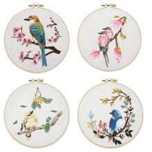 4Pack Embroidery Kits for Adults Embroidery Kit for Beginners Hand Embroidery Kit with Patterns(Birdie)