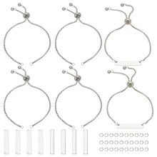 10PCS Engraving Bracelets Blanks Stainless Steel Adjustable Bracelet Kit Engravable Rectangle Charm Bracelets,A