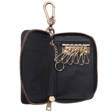Bullcaptain Leather Men&Women Key Wallet Unisex Rfid Blocking Business Key Case Fashion Card Holder Coin Purse Key Case Black