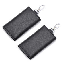 2X Keychain Men Women Key Holder Organizer Pouch Car Key Bag Wallet Housekeeper Key Case Card Bag Black
