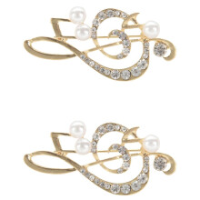 2X Elegant Music Note Brooch for Women Girl Dress Accessories Gold Crystal Brooch Rhinestone Pins 5.6cmx3cm