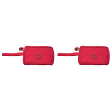 2X Women Small Wallet Washer Wrinkle Fabric Phone Purse Three Zippers Portable Make Bag Rose Red