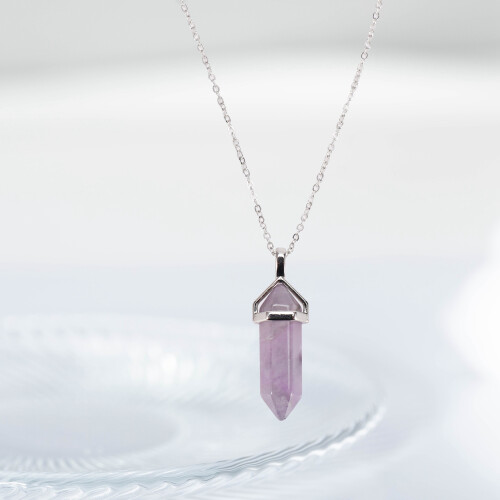 Crystal Hexagonal Healing Point Amethyst Pendant Cut Pendant Necklace 1