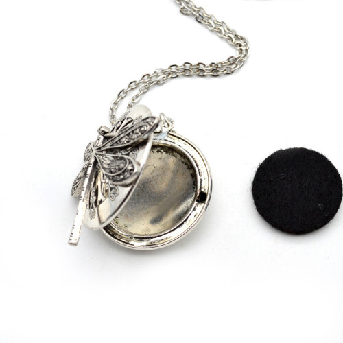 1Pc Antique Silver Dragonfly Aromatherapy Diffuser Pendant Necklace