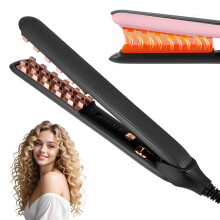 Hair Crimper for Women, Crimping Iron with 3 Temp Settings, Auto Shut-Off Negative Ion Hair Crimper for Root Volume, Fluffy Waves (Black)