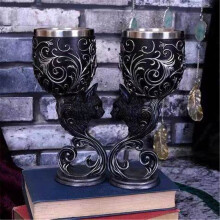 (black cat, 200ML) Medieval Fantasy Couple Wine Goblet Dragon Unicorn Skull Design Red Wine Glass Set Gift Bar Drinkware