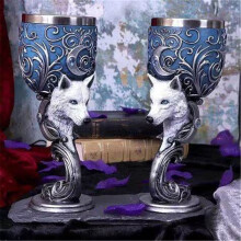 (snow wolf, 200ML) Medieval Fantasy Couple Wine Goblet Dragon Unicorn Skull Design Red Wine Glass Set Gift Bar Drinkware