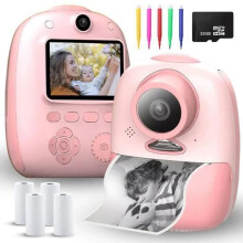 PIMPIMSKY Kinderkamera, Sofortbilddruck, zeitgesteuerte HD-Fotos, 32 GB, 4 Rollen Fotopapier