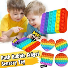 Pop Push Pop, Regenbogen-Fidget-Toy, buntes Anti-Stress-Spielzeug, sensorisches Quetschspielzeug für Kinder, Mädchen und Jungen