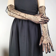 Halloween-Dekorationen Lange Spitzenhandschuhe mit Spinnennetzmuster Einheitsgröße Lange Spitzenhandschuhe mit Spinnennetzmuster für