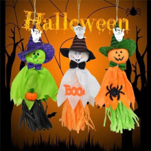 Halloween-Geister-Hängedekorationen – 6er-Pack – Schwarz – Umweltfreundlicher Vliesstoff – Geölte Papierquaste