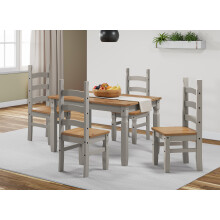Corona Grey Wax Small Extending Dining Table & 4 Chairs Set Pine