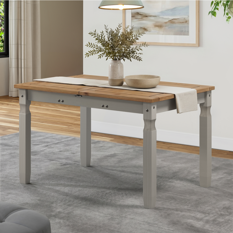 Mercers Furniture Corona Grey Wax Small Extending Dining Table Wood Mexican Pine Wooden