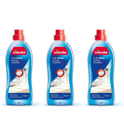 Vileda Vileda 1-2 Spray Active Cleaner, 3 Pack x 750 ml Floor Cleaner Spray