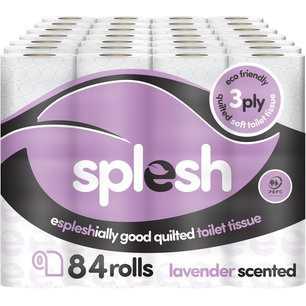 Cusheen Splesh By Toilet Roll 84 Rolls - Lavender Scent Bulk Family Pack | Soft