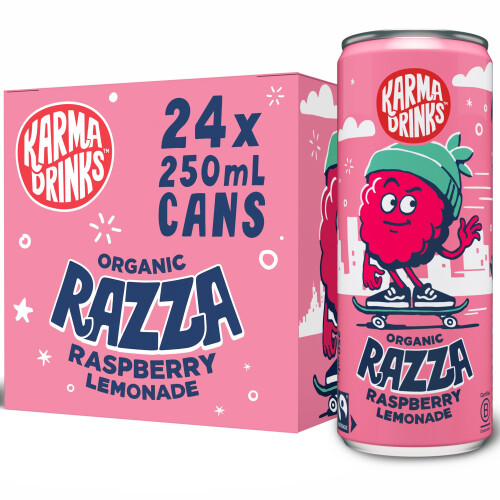 Karma Drinks Razza Raspberry Pink Lemonade - 24 x 250ml Cans - Natural Fizzy Sof