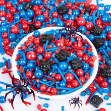 Edible Spider Sprinkles,130g,Black Spiderman Sprinkle for Cake,Red Blue Pearls J