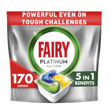 Fairy Platinum Dishwasher Tablets, Lemon, 170 Capsules, Powerful Even on Tough C