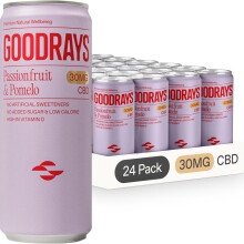 GOODRAYS CBD Drinks, Sparkling Low Calorie Soft Drink, Vegan, Passionfruit & Pom
