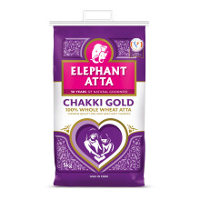 Elephant Atta Chakki Gold Premium Chapatti Flour 5kg - 100% Wholewheat Atta, High in Fibre - Chapati, Naan & Roti Flour - Pack of 1 x 5kg