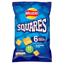 Walkers Squares Salt and Vinegar Multipack Snacks, 6x22g