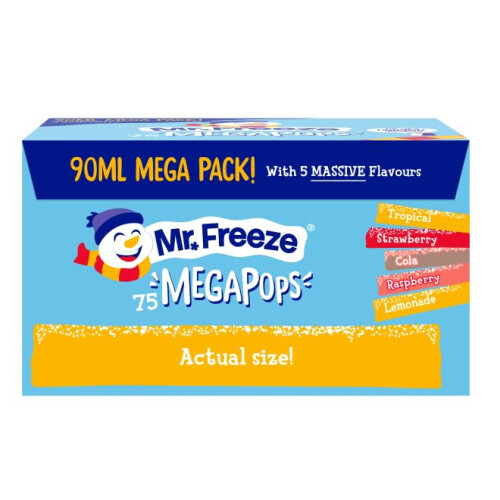 Mr. Freeze Mega Pops Assorted Flavours 75x90ml |(Lemonade,Cola,Raspberry,Strawbe 1