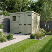 7 x 7 Pent Shed Tanalised (Double Door, With Windows)