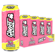 GHOST Sugar-Free Energy Drink - 12-Pack, Sour Pink Lemonade, 500ml Cans - No Art
