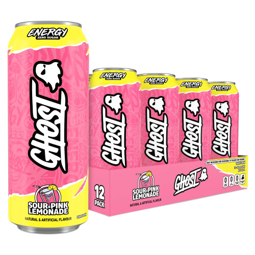 Ghost GHOST Energy Drink, Zero Sugar, 12-Pack, Sour Pink Lemonade