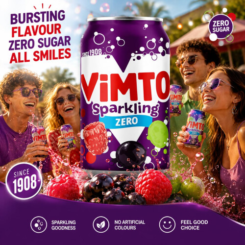 Vimto Original Real Fruit, Blackcurrant, Grape & Raspberry - No Added Sugar Fizz 2