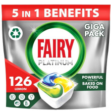 Fairy Platinum Dishwasher Tablets, Lemon, 126 Capsules, Powerful Even on Tough C