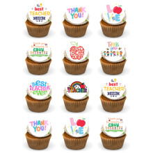 Thank you Teacher kids childrens party decorations style 24 pre-cut Edible Cupca