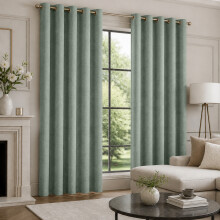 (66x72 inches, Sage Green) 260 GSM Linen Blackout Ready Made Thermal Eyelet Curtains with Free Tie Backs