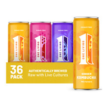 One Living Kombucha Drink - Mixed Pack - 36 x 250ml Cans - Ginger, Raspberry, Pa