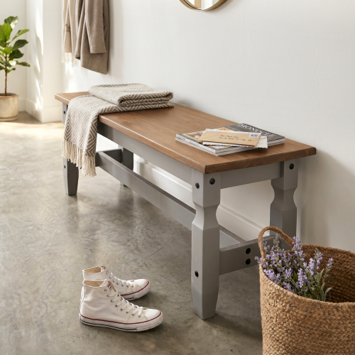Mercers Furniture Corona Grey Wax 4'0" Bench Solid Wood Pine