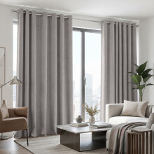 (90x90 inches, Beige) 260 GSM Linen Blackout Ready Made Thermal Eyelet Curtains with Free Tie Backs