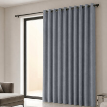 (66x84 inches (Single Panel Only), Grey) 260 GSM Linen Blackout Ready Made Thermal Eyelet Curtains with Free Tie Backs