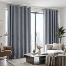 (66x90 inches, Charcoal) 260 GSM Linen Blackout Ready Made Thermal Eyelet Curtains with Free Tie Backs