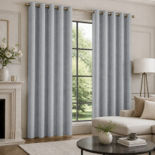 (66x72 inches, Silver) 260 GSM Linen Blackout Ready Made Thermal Eyelet Curtains with Free Tie Backs