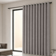 (66x84 inches (Single Panel Only), Mocha) 260 GSM Linen Blackout Ready Made Thermal Eyelet Curtains with Free Tie Backs
