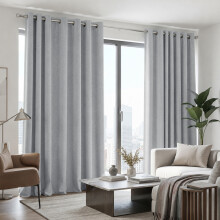 (66x90 inches, Silver) 260 GSM Linen Blackout Ready Made Thermal Eyelet Curtains with Free Tie Backs