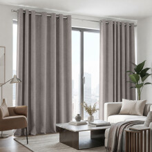 (66x90 inches, Mocha) 260 GSM Linen Blackout Ready Made Thermal Eyelet Curtains with Free Tie Backs