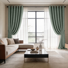 (90x90 inches, Sage Green) 260 GSM Linen Blackout Ready Made Thermal Eyelet Curtains with Free Tie Backs